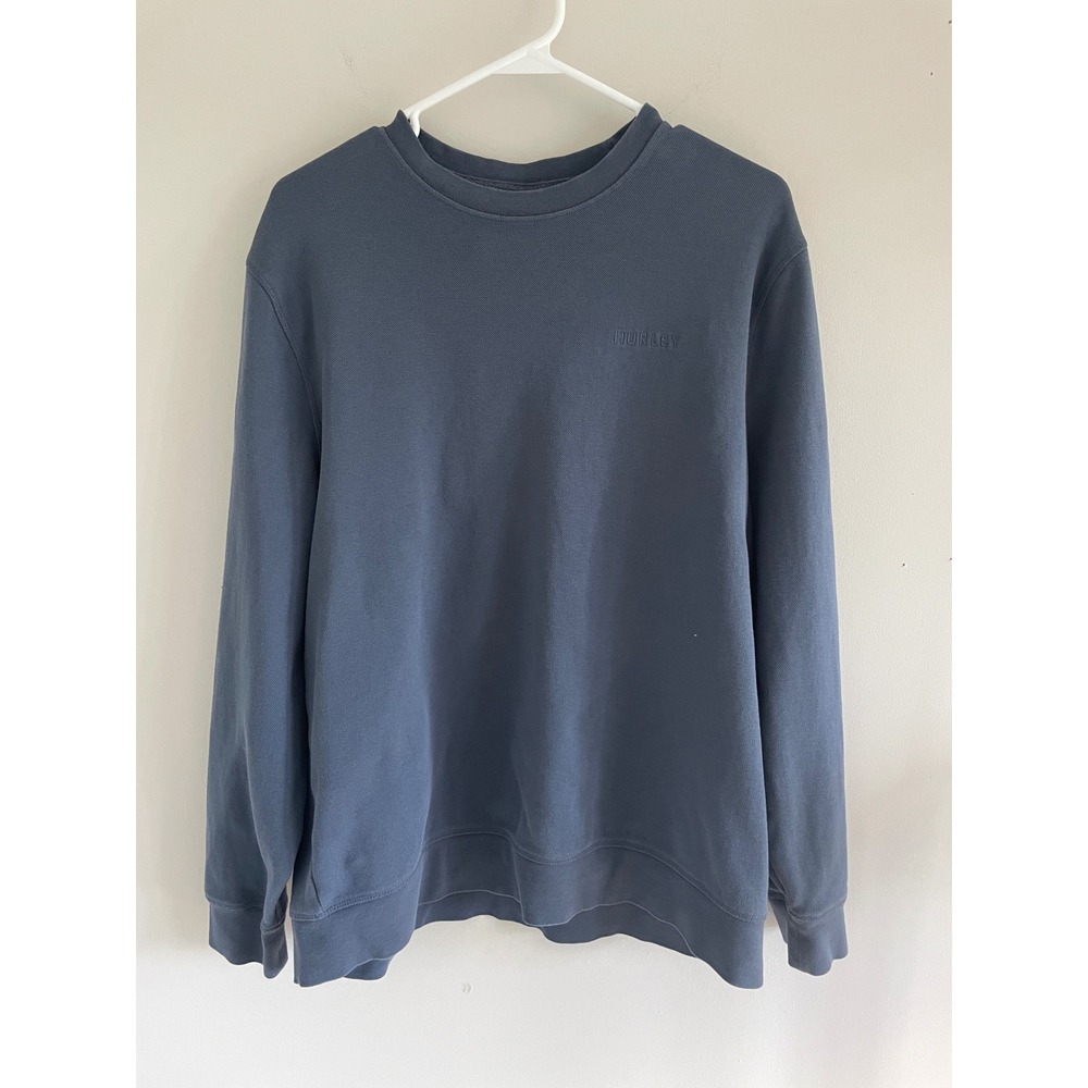 Hurley Mens Crewneck Sweatshirt Large Slate Blue Tonal Logo Textured Pullover